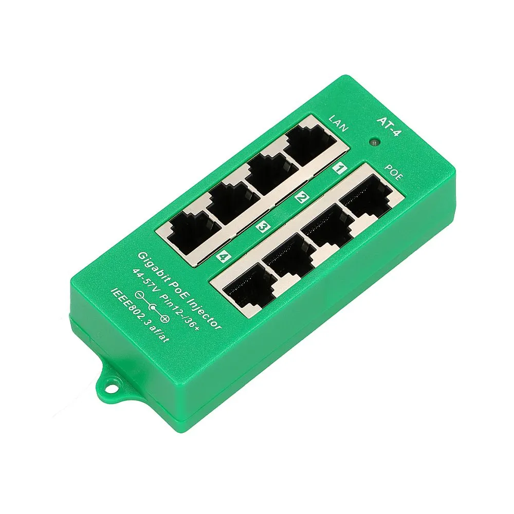 Extralink 4 Puertos | Gigabit PoE Inyector | Activo, 4 puertos Gigabit 802.3at/af, Modo A