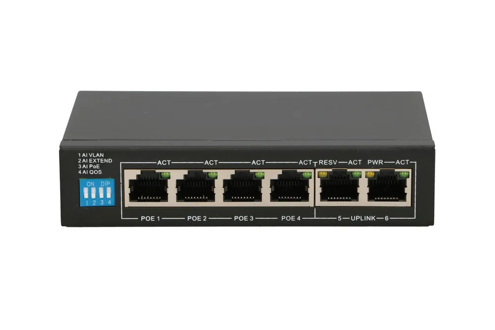Extralink EUROS V2 | PoE Switch | 4x 100Mb/s PoE/PoE+, 2x RJ45 Uplink 100Mb/s, 60W