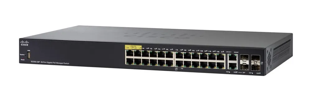 Cisco SG350-28P | Switch PoE | 24x 1000Mb/s PoE, 195W, 2x Combo(RJ45/SFP) + 2x SFP, Administrado