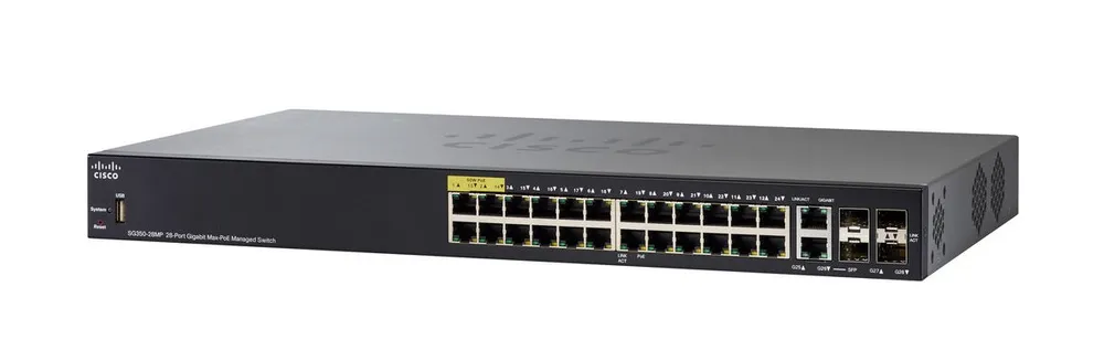 Cisco SG350-28MP | Switch PoE | 24x 1000Mb/s PoE, 382W, 2x Combo(RJ45/SFP) + 2x SFP, Administrado