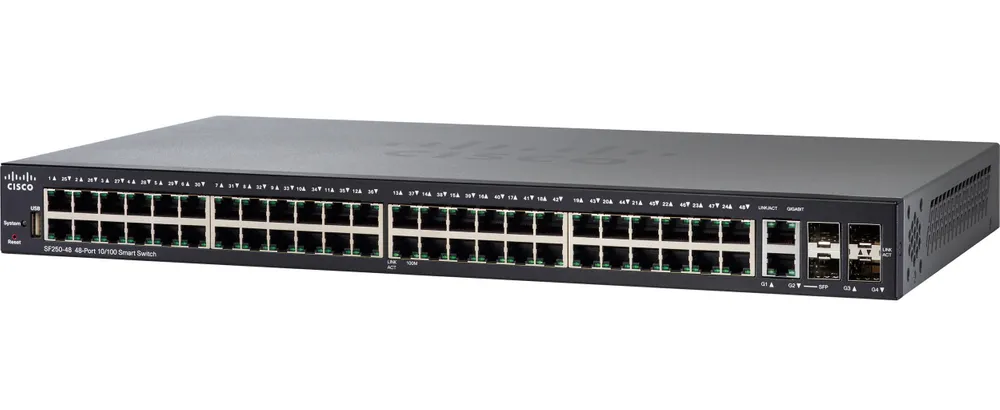 Cisco SF250-48 | Switch | 48x 100Mb/s, 2x 1Gb/s Combo(RJ45/SFP), gestionado