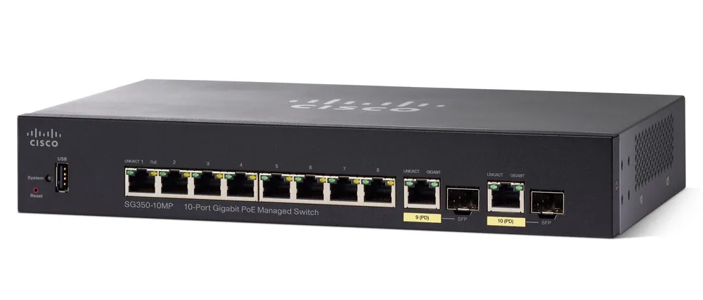 Cisco SG350-10MP | Switch PoE | 8x 1000Mb/s PoE, 124W, 2x Combo(RJ45/SFP), gestionado