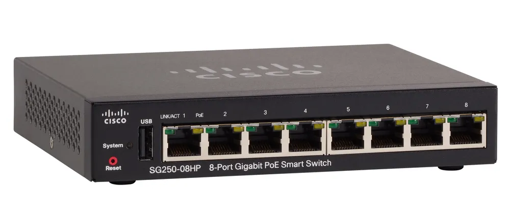 Cisco SG250-08HP | Switch PoE | 8x 1000Mb/s PoE/PoE+, Moc 45W, Řízený - Oficiální partner