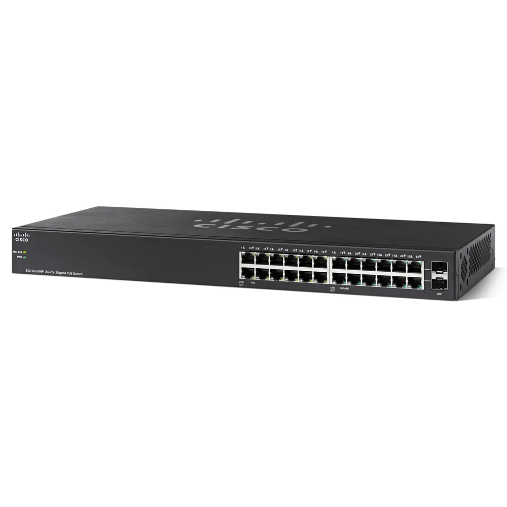 Cisco SG110-24HP | Switch | 24x 1000Mb/s, 12x PoE 802.3af, montaje en rack