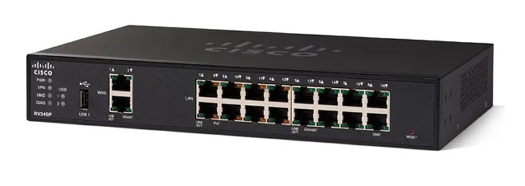 Cisco RV345P | 16x RJ45 1000Mb / s, 8x PoE, 2x WAN, 2x USB, VPN - Partner oficial de