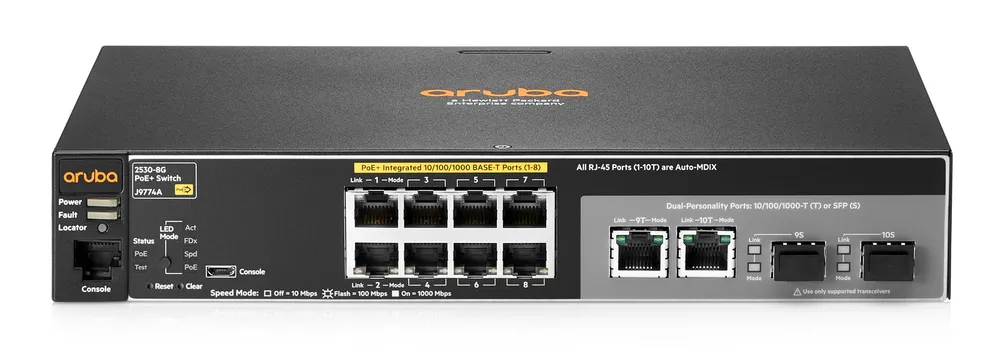 Aruba 2530 8G PoE+ | Switch | 8x RJ45 1000Mb/s, PoE+, 2x RJ45/SFP Combo