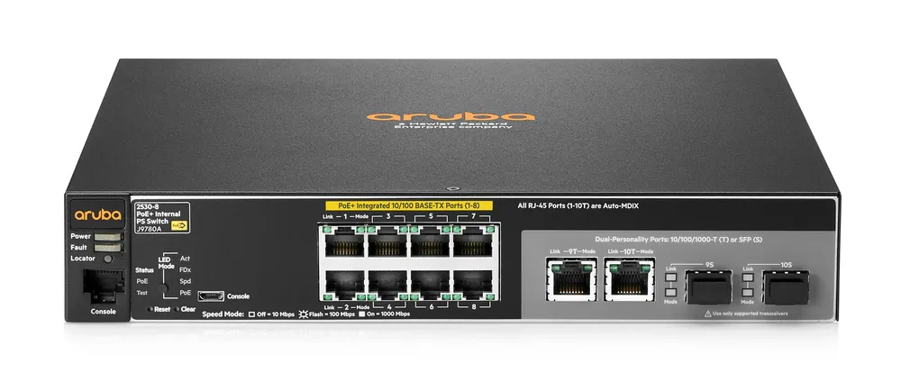 Aruba 2530 8 PoE+ | Switch | 8x RJ45 100Mb/s, PoE+, 2x RJ45/SFP Combo