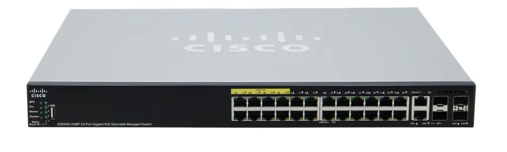 Cisco SG550X-24MP | Switch PoE | 24x Gigabit RJ45 PoE, 2x 10G Combo(RJ45/SFP+), 2x SFP+, 382W PoE, apilable