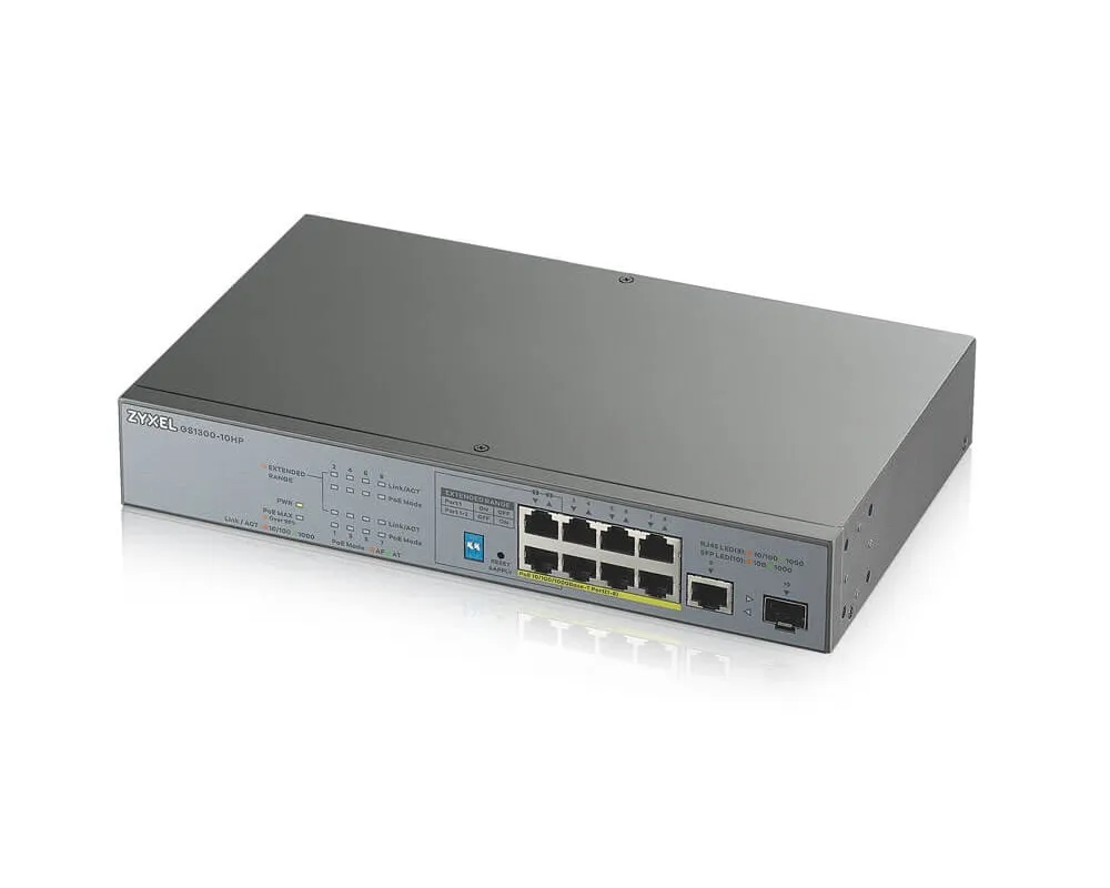 Zyxel GS1300-10HP | Switch | para monitoreo, 8x RJ45 1000Mb / s PoE, 1x RJ45 / SFP Combo, 130W