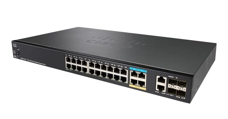 Cisco SG350X-24PD | PoE Swtich | 24x Gigabit RJ45 PoE, 4x 1G/2.5G RJ45, 2x 10G Combo(RJ45/SFP+), 2x SFP+, 375W PoE, apilable