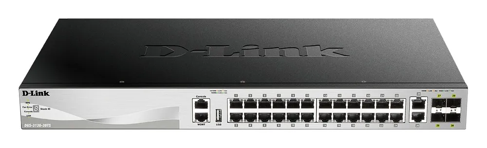 DGS-3130-30TS/SI | Switch | 24x RJ45 1000Mb/s, 2x RJ45 10Gb/s, 4x SFP+ L3
