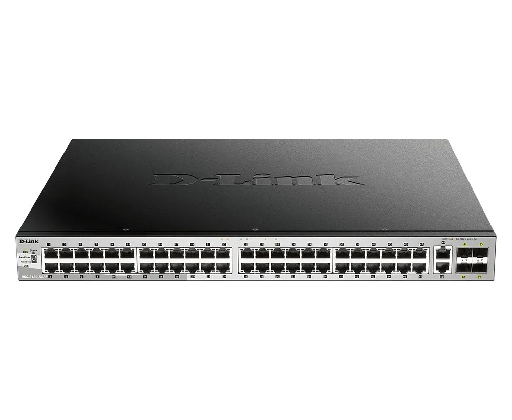 DGS-3130-54PS/SI | Switch | 48x RJ45 1000Mb/s PoE, 2x RJ45 10Gb/s, 4x SFP+, 370W, L3