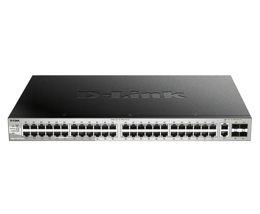 DGS-3130-54TS/SI | Switch | 48x RJ45 1000Mb/s, 2x RJ45 10Gb/s, 4x SFP+, L3