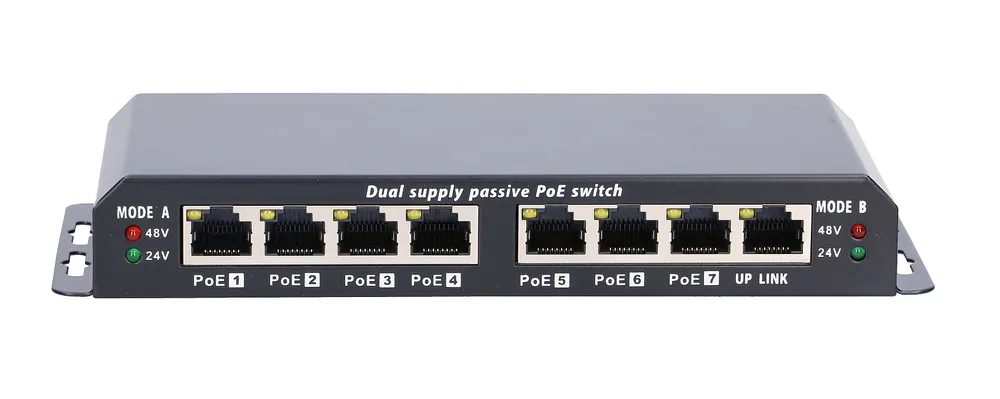 Extralink 8-7 PoE | Switch PoE | 7x 100Mb/s PoE, 1x Uplink RJ45, Fuente de alimentación 24V 2.5A