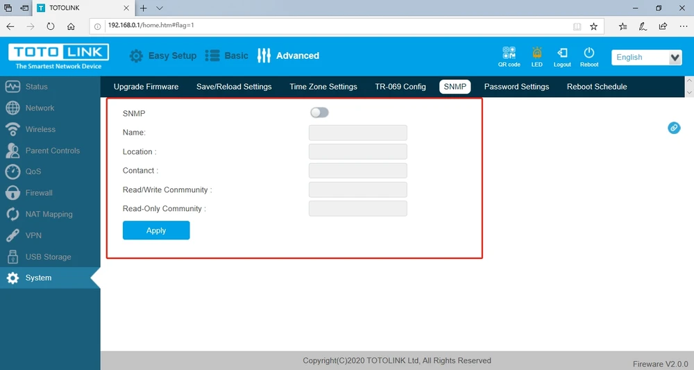 Totolink A3002RU-V2 SNMP