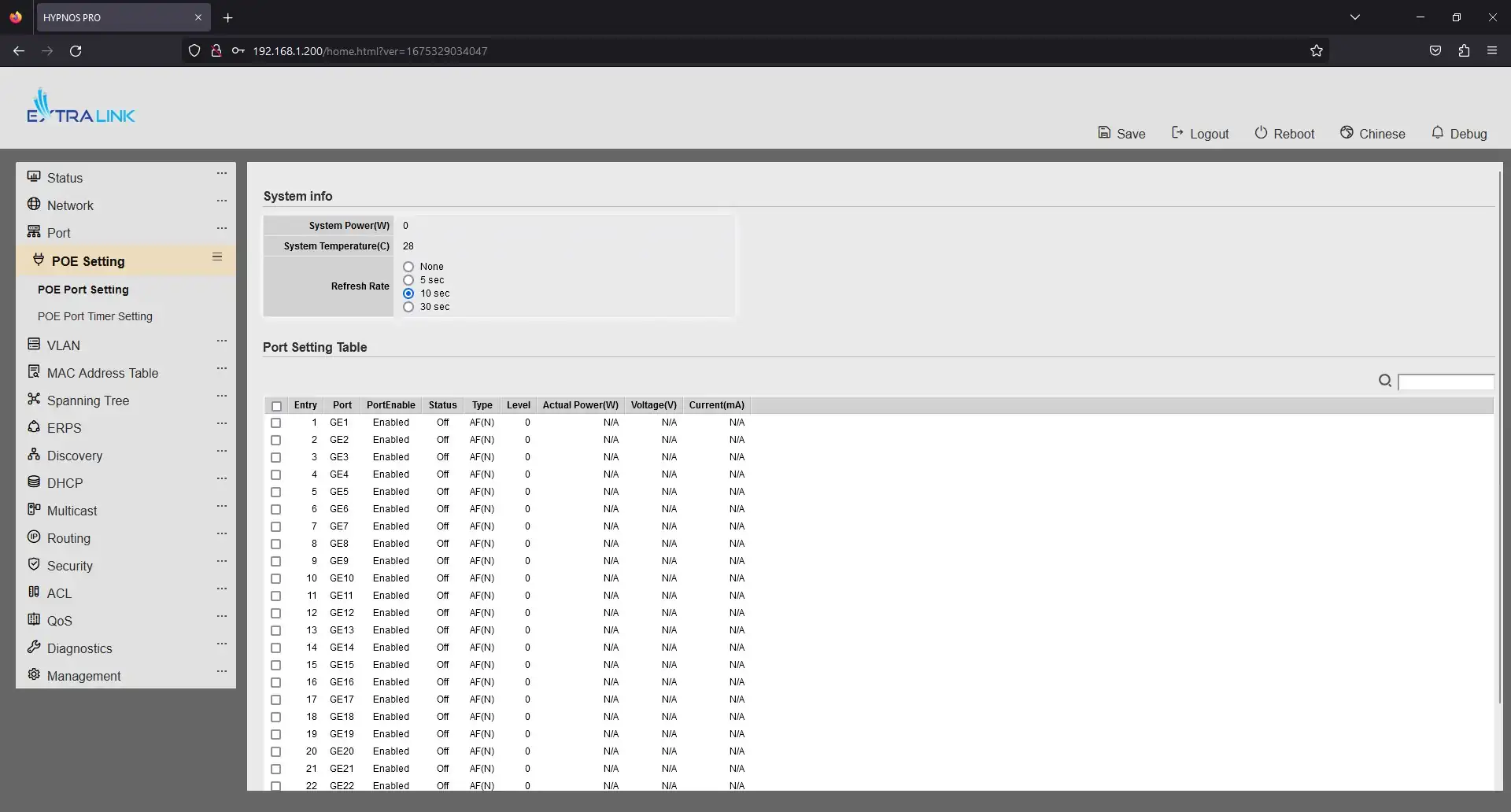 POE Settings POE Settings