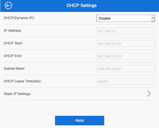 dhcp setting extralik dynamite