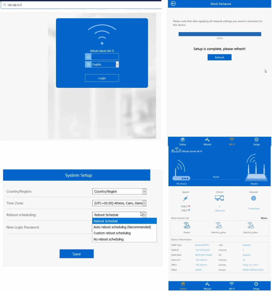 Configuração do hardware via website
