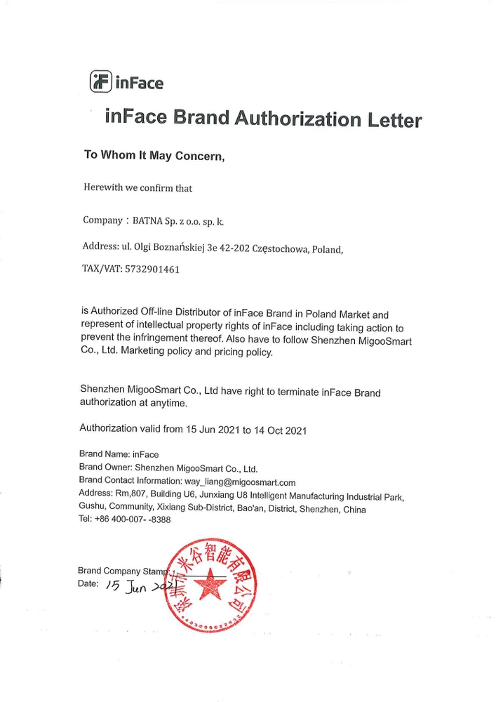 Carta de Autorização InFace