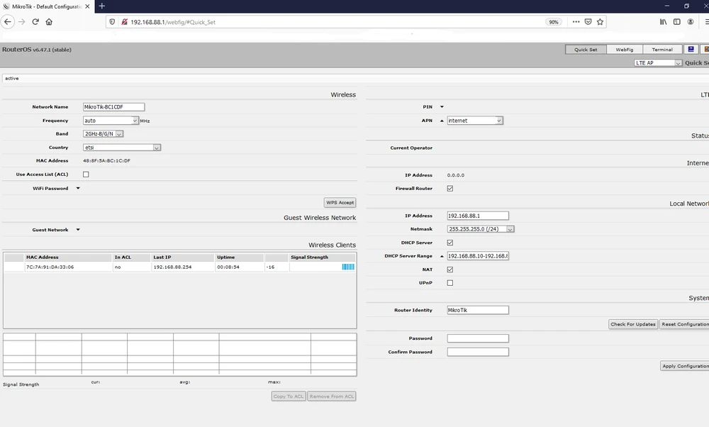 Configuração Web MikroTik RouterBoard LtAP LTE6 Kit