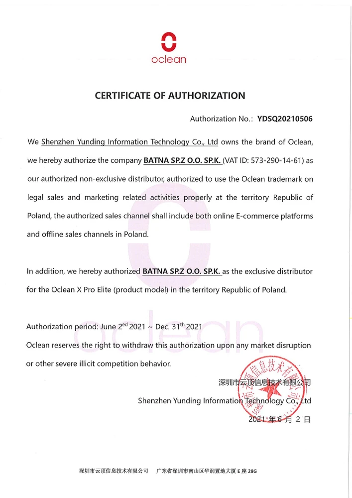 Carta de Autorização Oclean