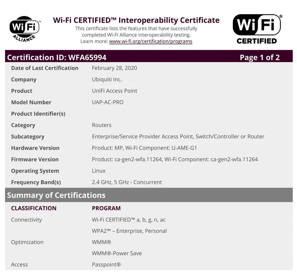Ubiquiti UAP-AC-PRO wifi4eu