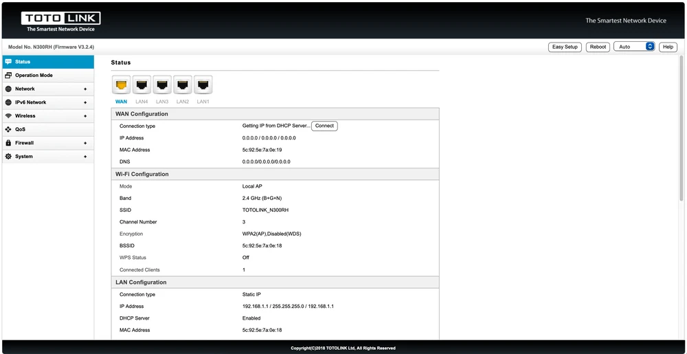 Totolink N300RH Web Gui