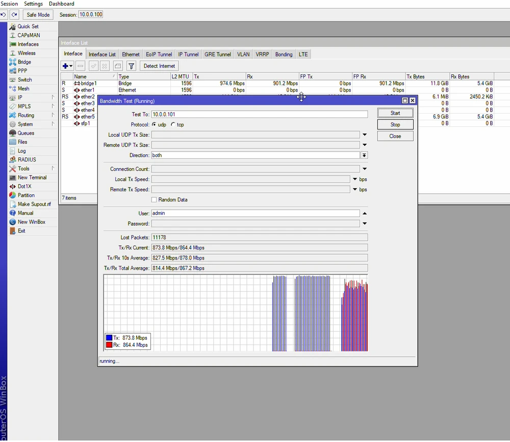 Mikrotik BTest ambos 