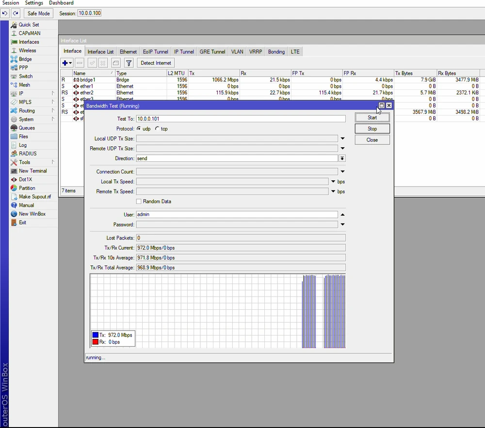 Mikrotik Bandwith Test enviar UDP