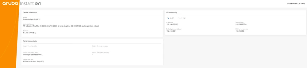Aruba Instant On interface gráfica