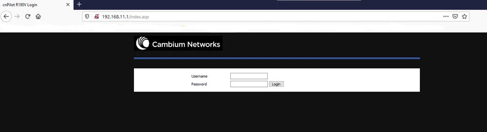Ligação do router WiFi cnPilot R190V com uma interface web