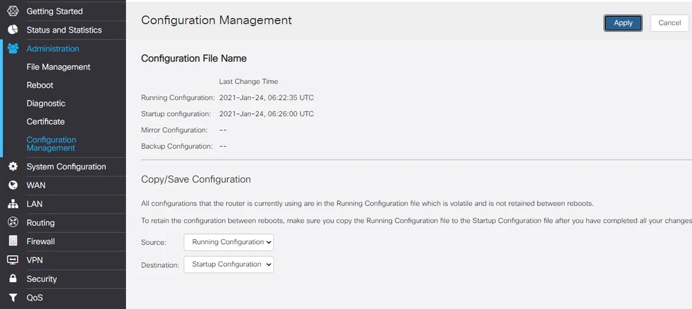 configuração de salvamento