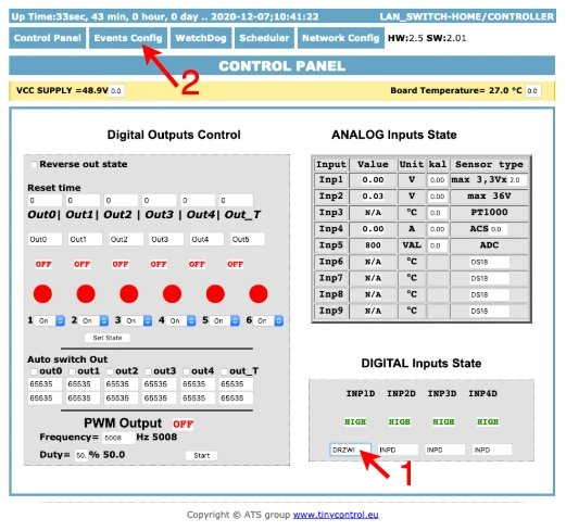 painel de controle controlador tinycontrol lan