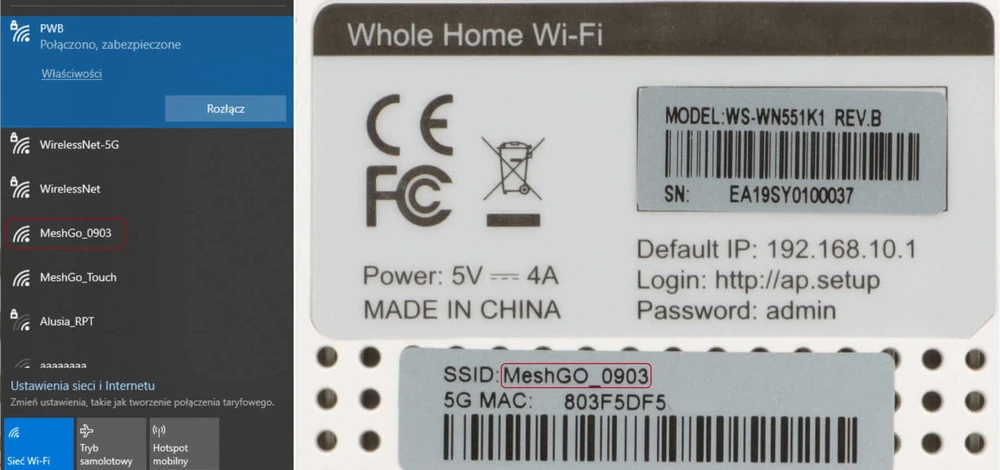 Selecione a rede Wi-Fi MeshGO_XXXX