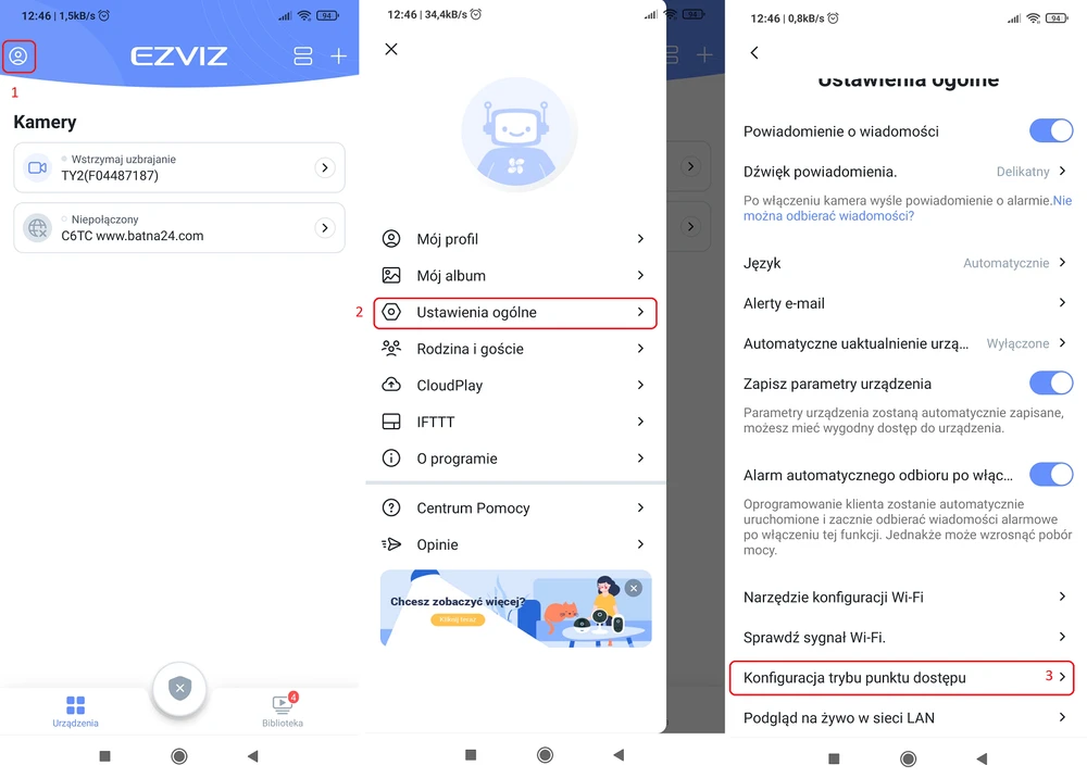 Modo de operação Ezviz Ty2