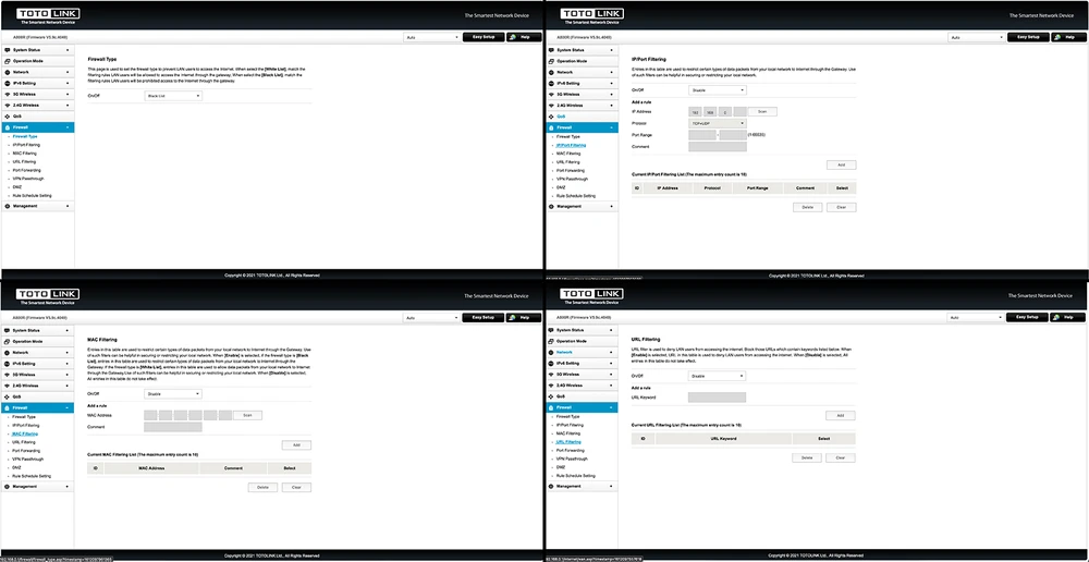 firewall totolink a800r