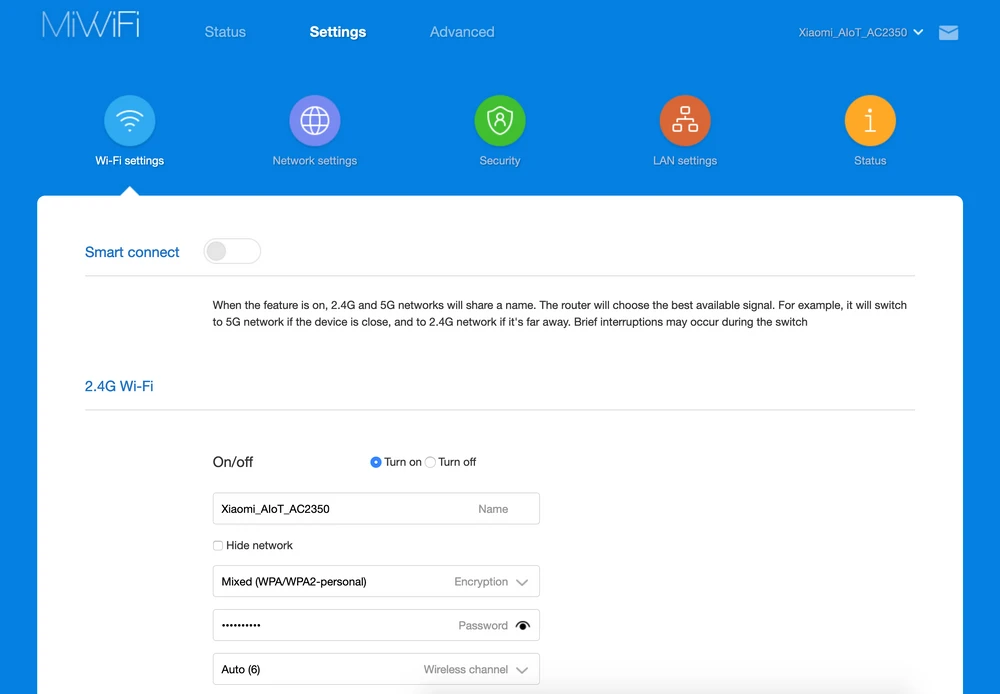 Xiaomi MI Alot interface web AC2350