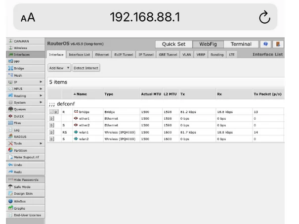 Usando o MikroTik wAP LTE6 Kit Interface Web