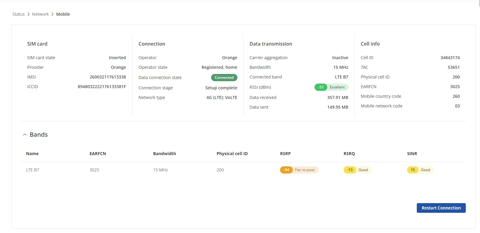 Teltonika RUT260 Orange LTE B7 Agregacja pasm wyłączona Teltonika RUT260 Orange LTE B7 Agregacja pasm wyłączona