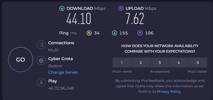Teltonika RUT260 Play Agregacja pasm włączona (LTE B1 + LTE B7) Speedtest Teltonika RUT260 Play Agregacja pasm włączona (LTE B1 + LTE B7) Speedtest