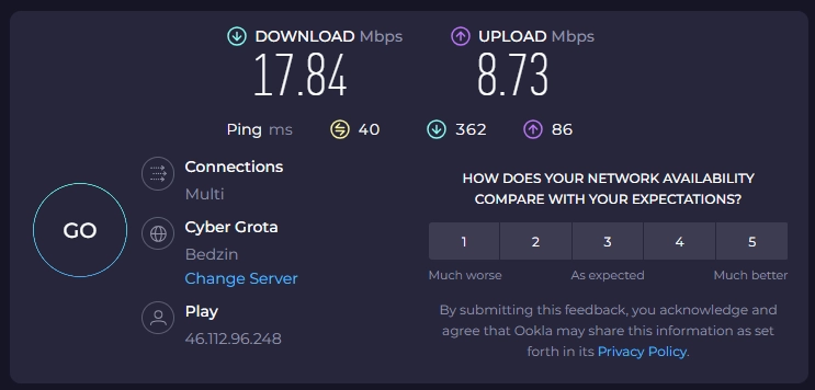 Teltonika RUT260 Play LTE B1 Agregacja pasm wyłączona Speedtest Teltonika RUT260 Play LTE B1 Agregacja pasm wyłączona Speedtest