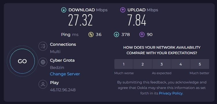 Teltonika RUT260 Play LTE B7 Agregacja pasm wyłączona Speedtest Teltonika RUT260 Play LTE B7 Agregacja pasm wyłączona Speedtest