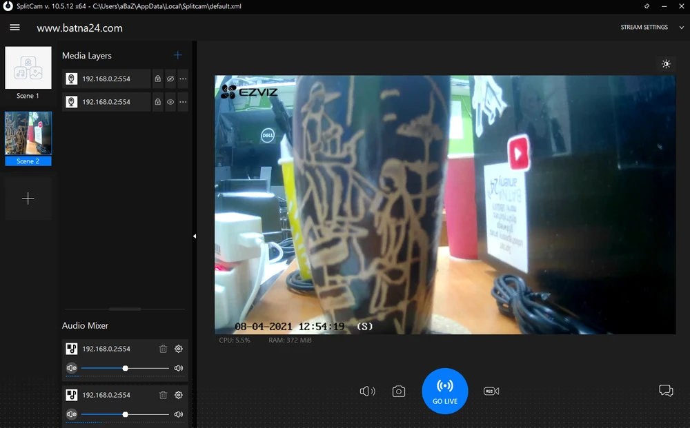 fluxo rtsp de câmaras divididas 