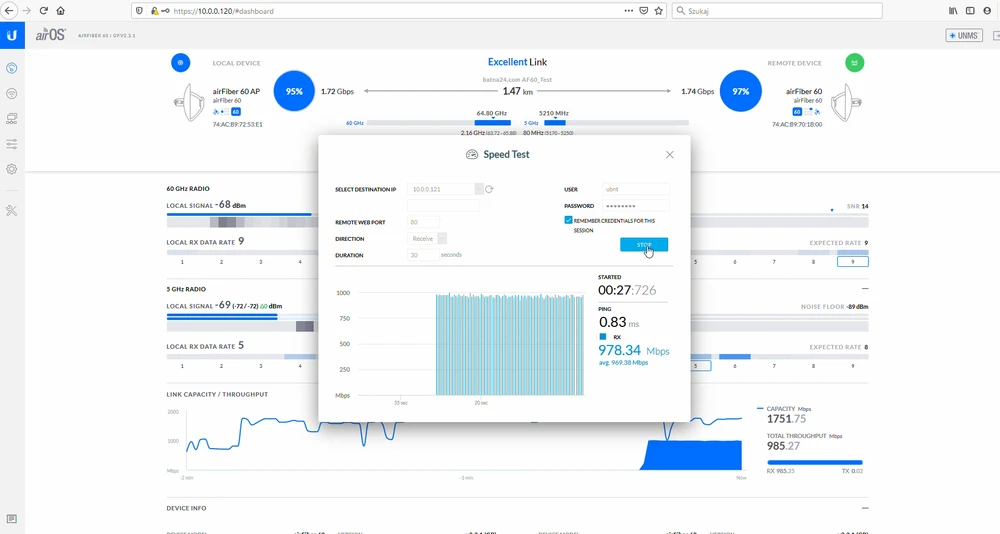 Ubiquiti AF60 SpeedTest Recepção