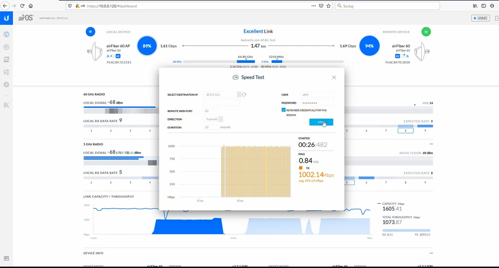 Teste de velocidade Ubiquiti Transmit