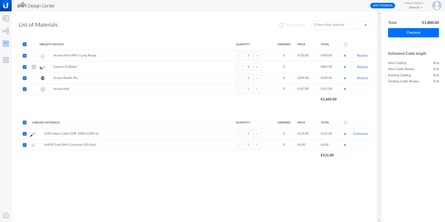 Preços dos equipamentos e materiais do site oficial da Ubiquiti