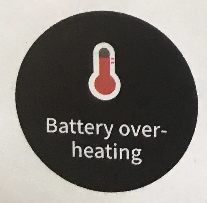 Nadmiernie rozgrzana bateria (należy natychmiast przerwać pracę i poczekać na spadek temperatury, zbyt szybkie nagrzewanie się baterii może świadczyć o jej uszkodzeniu) Nadmiernie rozgrzana bateria (należy natychmiast przerwać pracę i poczekać na spadek temperatury, zbyt szybkie nagrzewanie się baterii może świadczyć o jej uszkodzeniu)