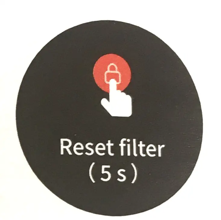 Reset Filtra (Należy przez 5 sekund trzymać naciśnięty przycisk kłódki, jeśli na wyświetlaczu pojawi się ikonka filtra z zielonym dziobkiem, oznacza to że operacja została przeprowadzona poprawnie.) Reset Filtra (Należy przez 5 sekund trzymać naciśnięty przycisk kłódki, jeśli na wyświetlaczu pojawi się ikonka filtra z zielonym dziobkiem, oznacza to że operacja została przeprowadzona poprawnie.)