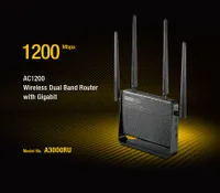 Totolink A3000RU | WiFi Router | AC1200, Dual Band, MU-MIMO, 5x RJ45 1000Mb/s, 1x USB Standardy sieci bezprzewodowejIEEE 802.11ac