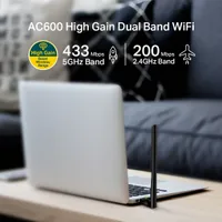 TP-Link Archer T2U Plus | WiFi USB Adapter | AC600, Dual Band, 5dBi Maksymalna prędkość transmisji bezprzewodowej600 Mb/s